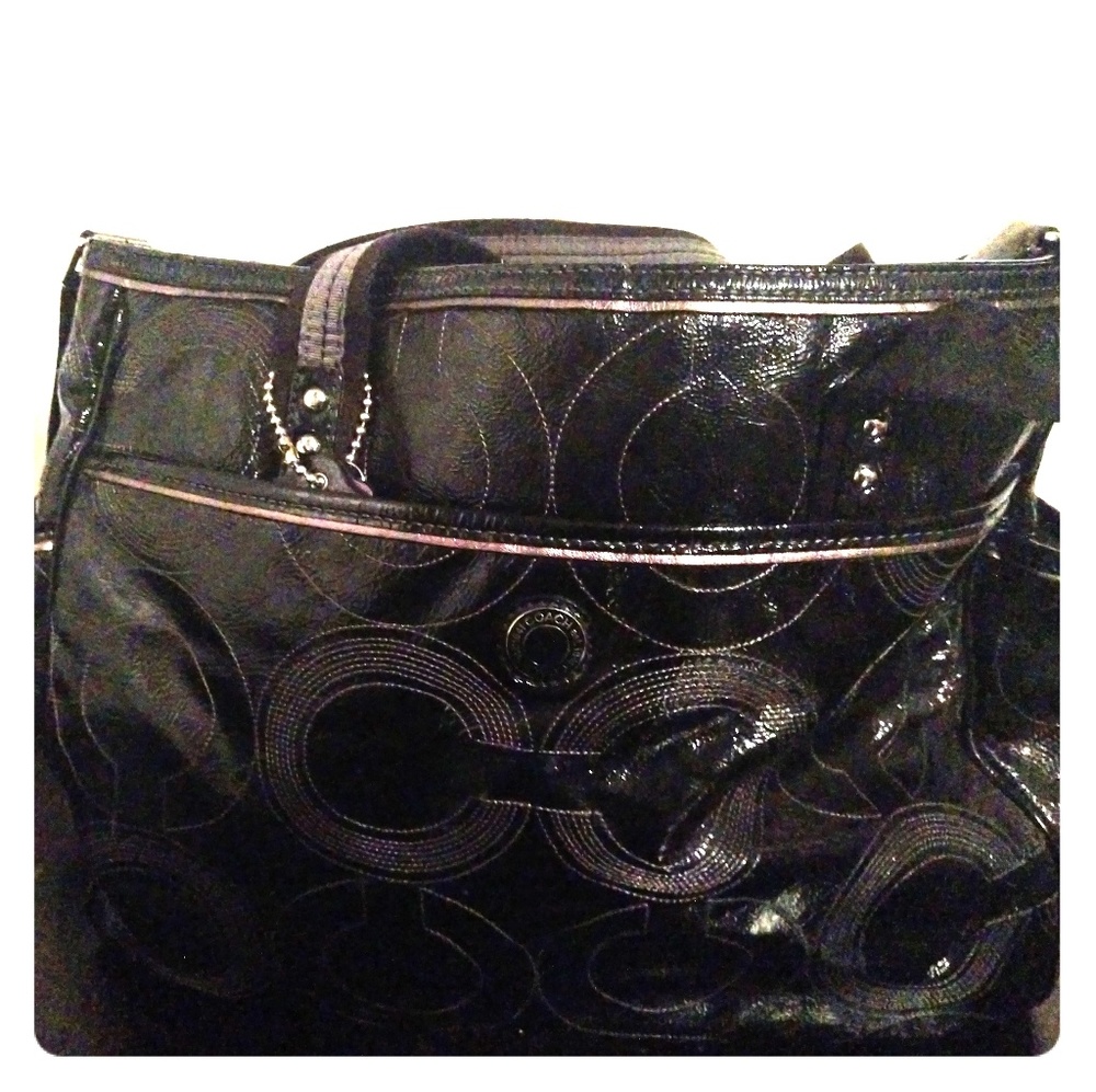 Classic black Coach diaper bag